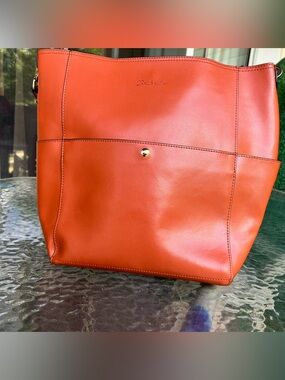 Bostanten Genuine Leather Tote Bag Cognac Orange Shoulder Purse Large